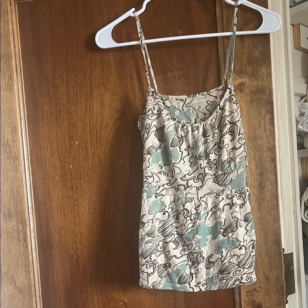 Stylish Cream and Teal Patterned Women's Tank Top